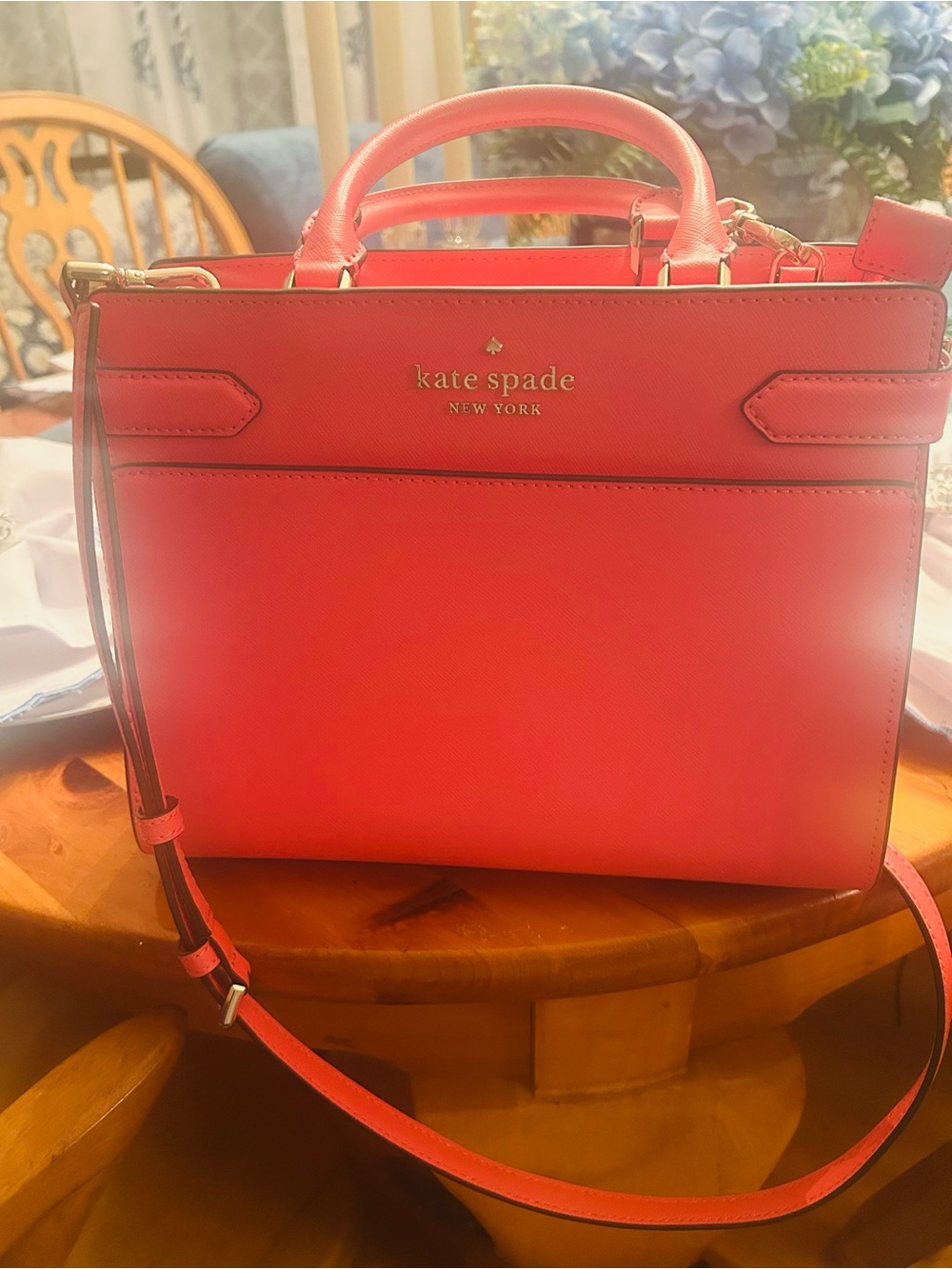 kate spade Hot Coral Saffiano Leather Satchel with Strap